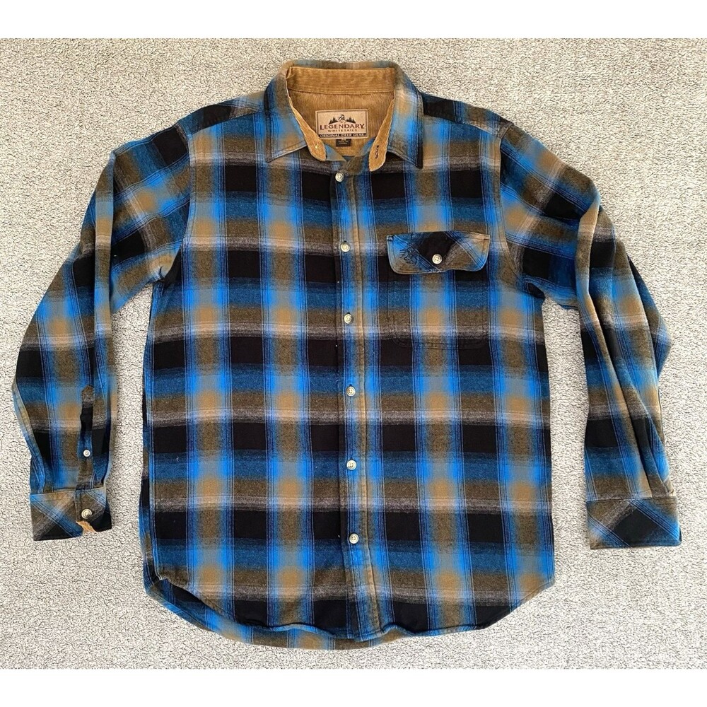 Legendary Whitetails Men's Button Down Shirt Flannel Blue Brown Plaid Size M
